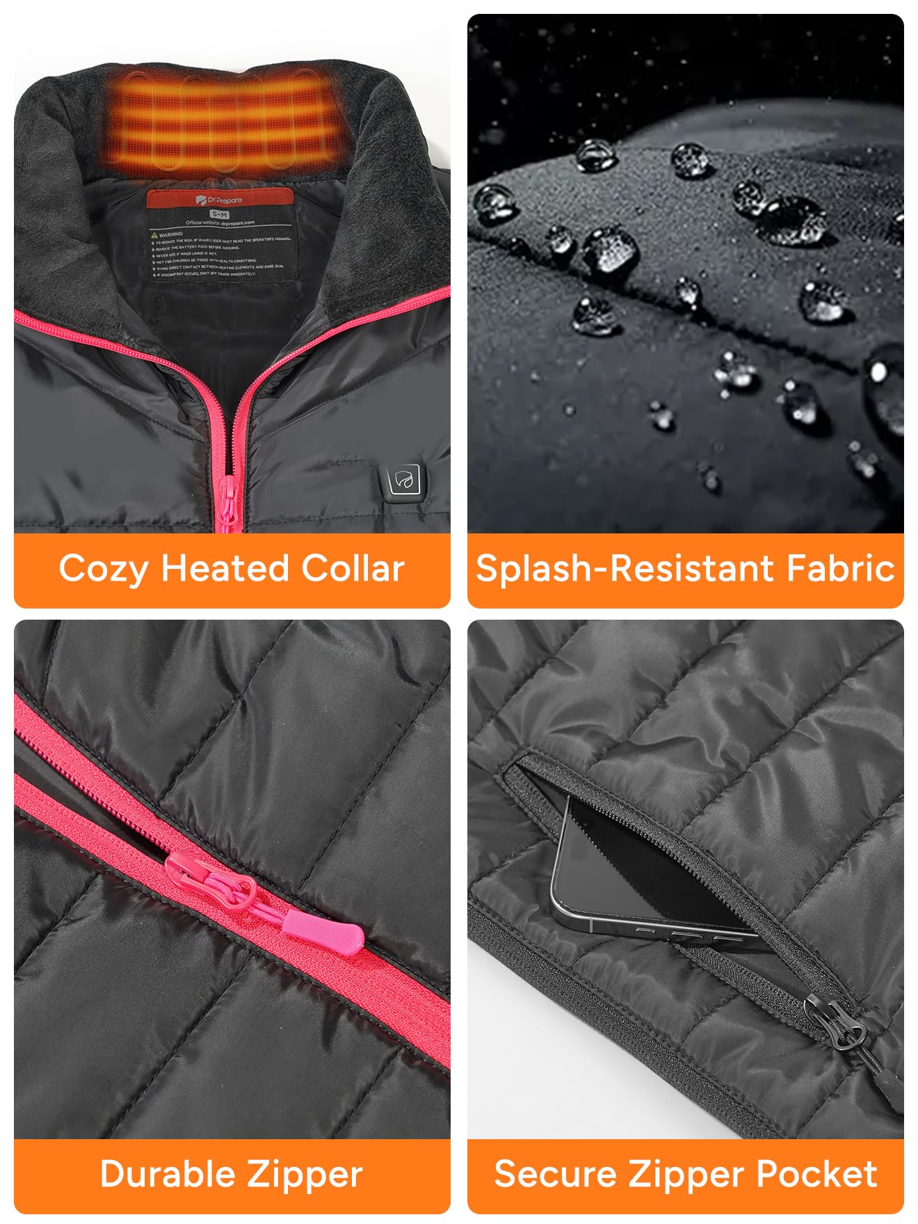 DR.PREPARE Gilet Riscaldato Uomo Donna Dimensioni Regolabili 3 Temperature Giubbotto Riscaldato in Pile Morbido Giacca Riscaldata USB Ricaricato per Attività all'Aperto Viaggio Sport Tempo Libero