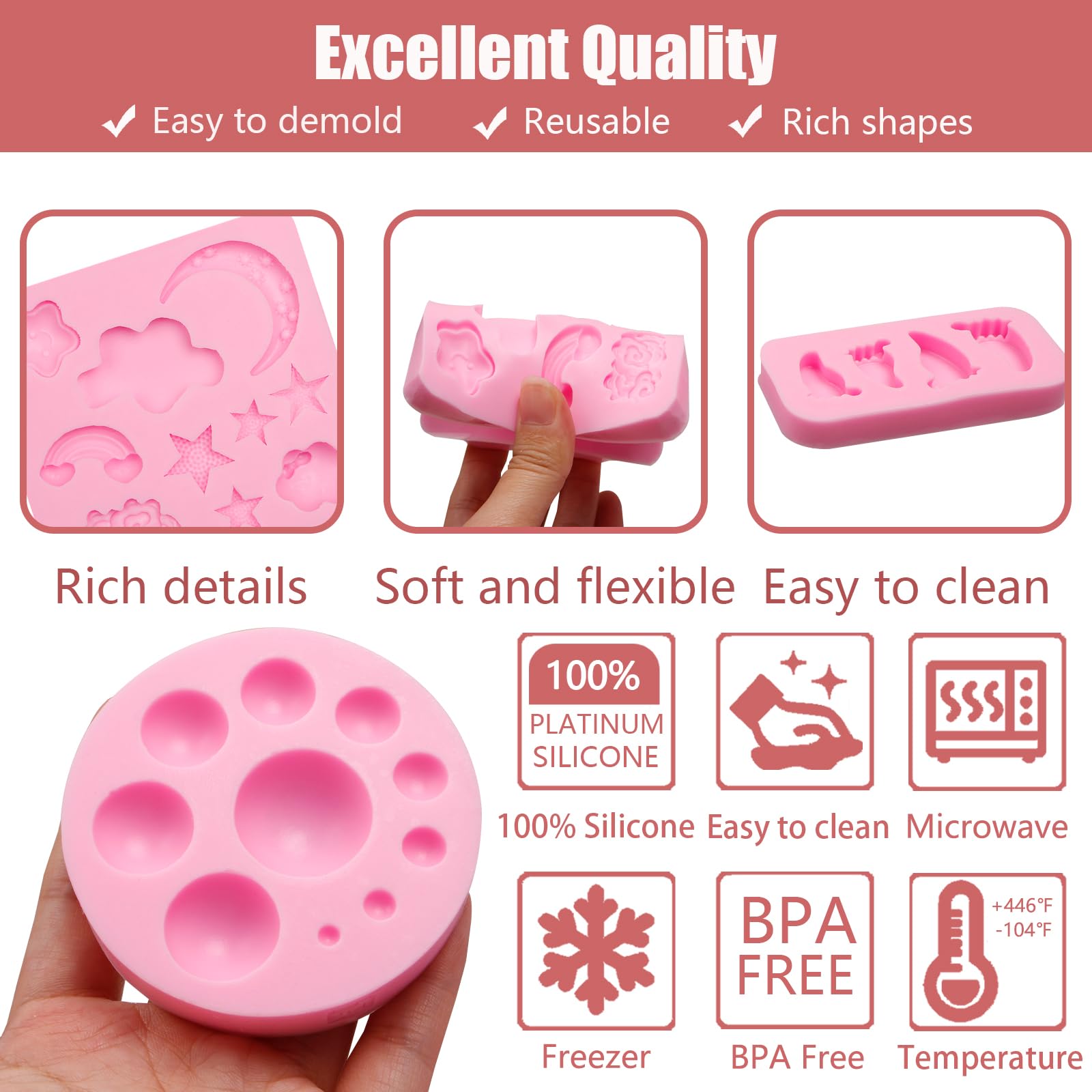 Moldes de silicona para fondant de oso, 5 unidades, molde de chocolate con forma de nubes de estrella y luna para baby shower, molde de cuentas para decoración de pasteles, caramelos, cupcakes