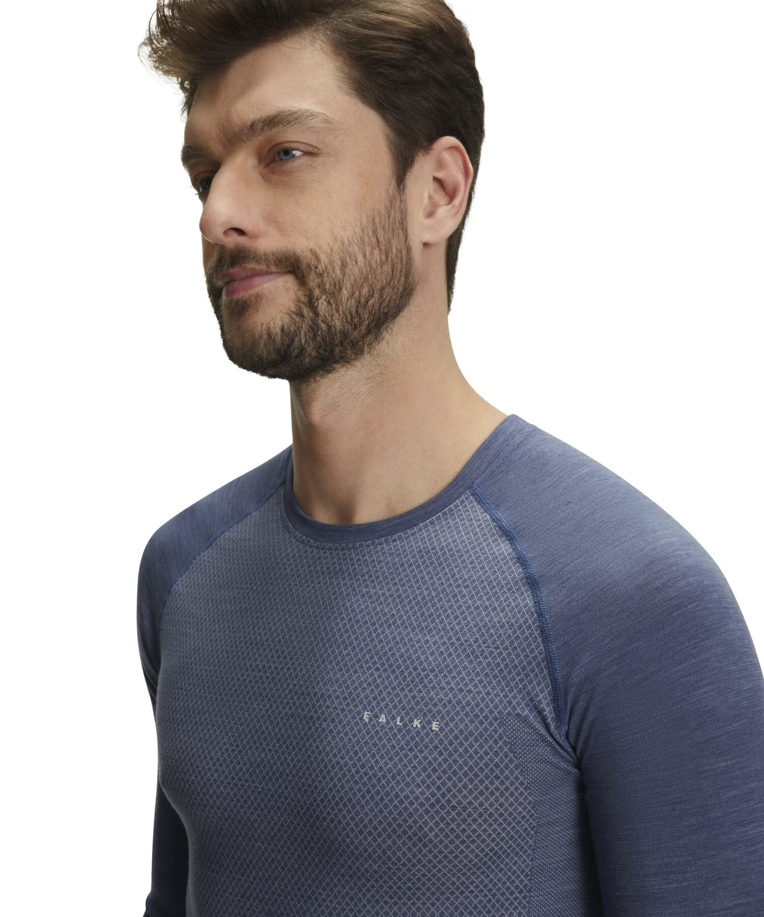FALKE Mężczyźni Warstwa podstawowa (góra) Wool-Tech Light Round Neck M L/s Sh wełna materiał funkcjonalny regulujące klimat 1 Sztuka, Niebieski Capitain 6751-O, M