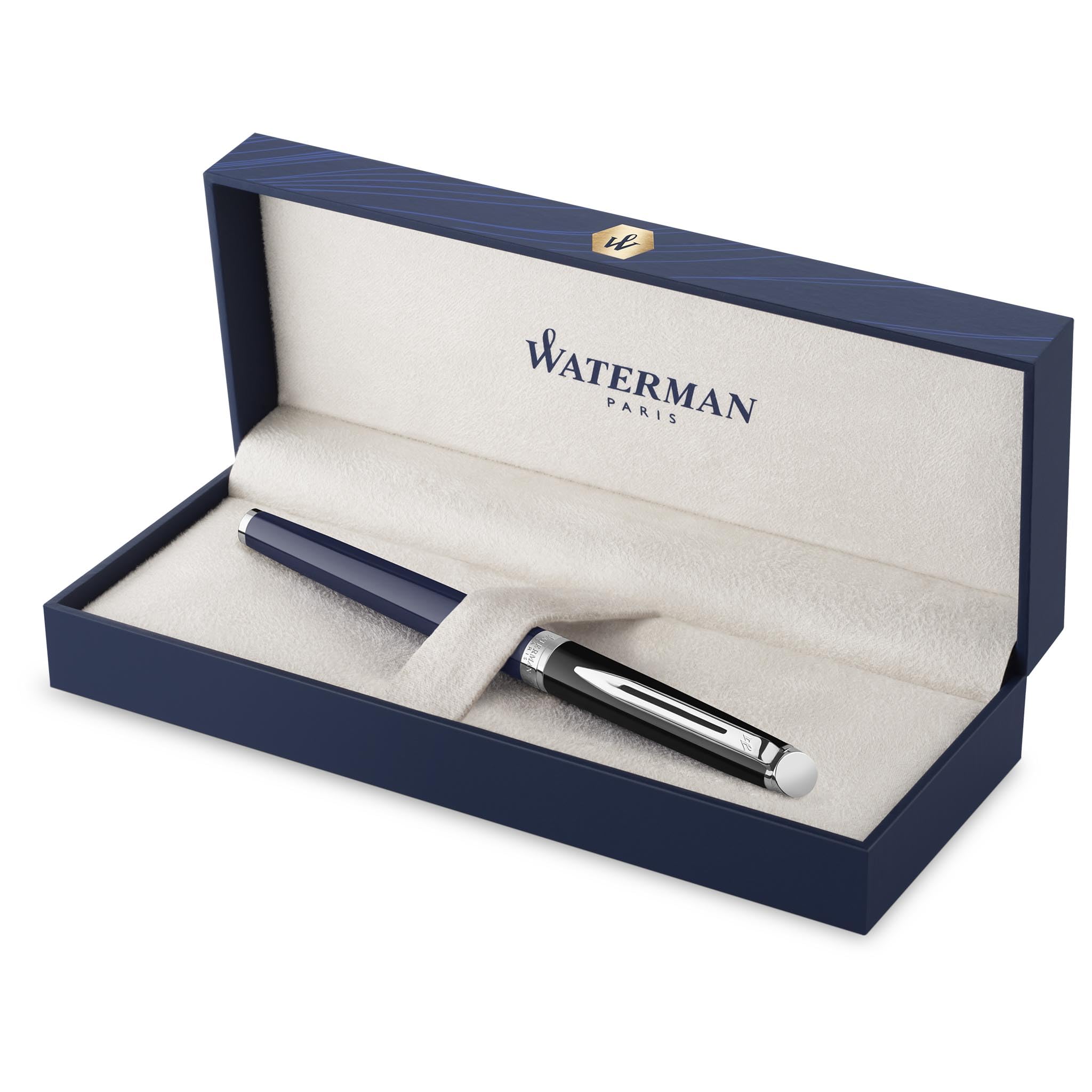 Waterman Hémisphère Ensemble stylo plume et stylo à bille avec gravure, kit d'écriture de luxe, personnalisable, comme cadeau d'anniversaire, d'anniversaire et de Noël, bloc noir et bleu