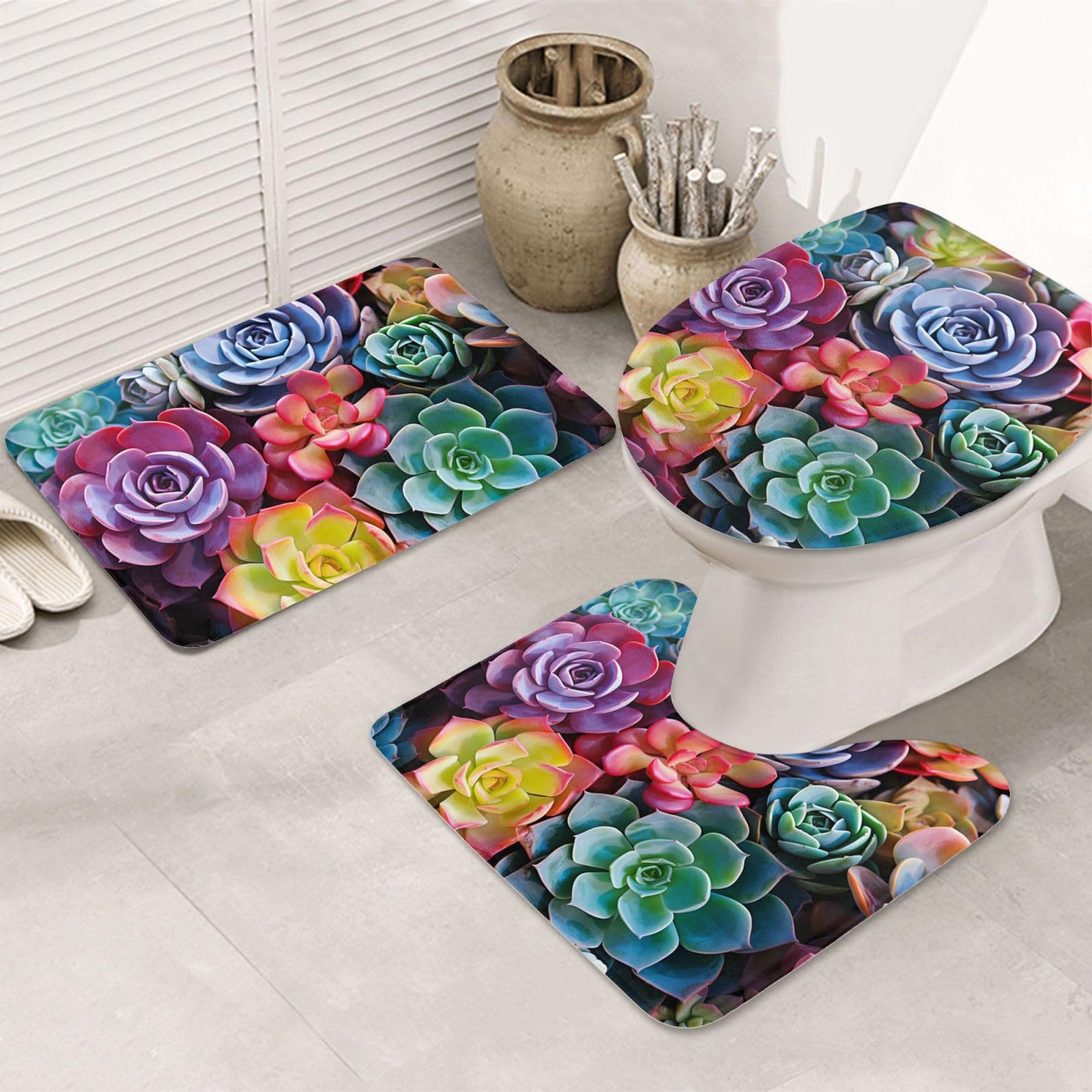 Tapis de bain plantes succulentes coloré pour créer une ambiance spa nature chez soi