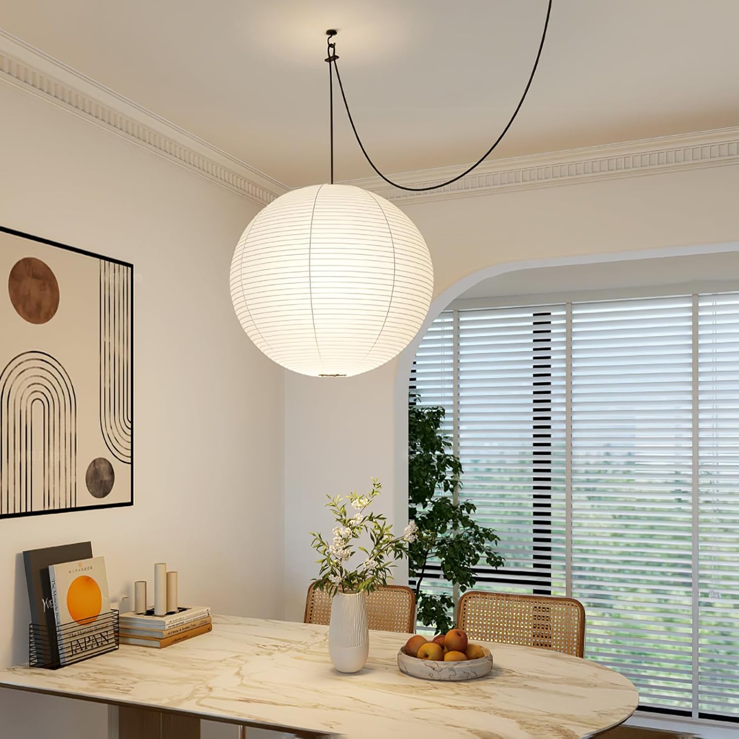 2 Pack White Round Paper Lanterns, 19.68" Large Hanging Paper Lantern Lamp, Chinese/Japanese Paper Pendant Lampshade for Party Decoration, Wedding, Home Decor Paper Ceiling Lampshade