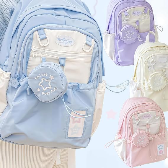 Rosy Posy Backpack,Soft Cream Star Series Large Capacity Drawstring Back Pack,Comfortable Straps (Pink)