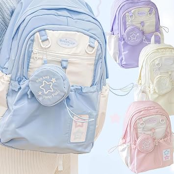Rosy Posy Backpack,Soft Cream Star Series Large Capacity Drawstring Back Pack,Comfortable Straps (Pink)
