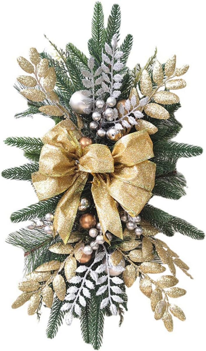 Christmas Staircase Bow Pendant Teardrop Swag for Festive Home Decoration for Railing Wall Window for Holiday Gatherings and Year Celebrations