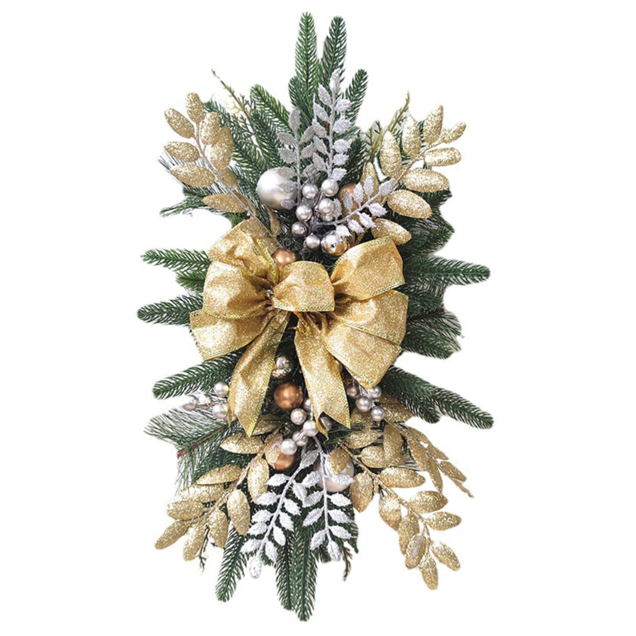 GOOHOCHY Christmas Teardrop Swag Bow Pendant Decorative Stair Railing Garland for Holiday Home Decor for Front Door Living Room and Fireplace Reusable and