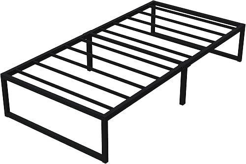Miniatura 9 de Richwanone Base de cama de plataforma de metal individual de 14 pulgadas, base de colchón con soporte de listones de acero, no necesita somier,