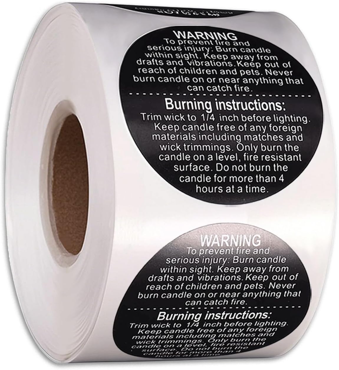 500pcs Candle Warning Labels and Safety Stickers - 1.5 Inch Round Black Labels for Candle Jars, Tins, and Containers. Wax Melting Safety Stickers for Candle Making Supplies