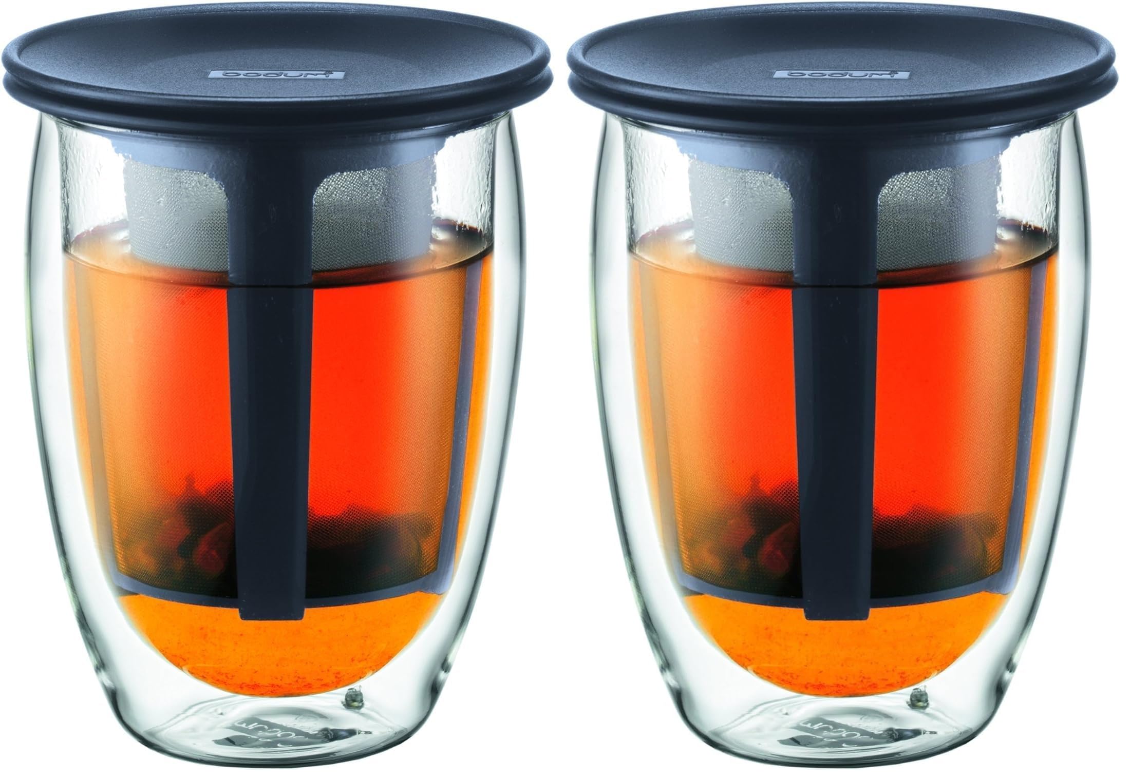 Bodum Verre Double Paroi avec Infuseur à Thé – 1 pièce – Tasse 450ml – Verre Borosilicate – Infuseur Amovible – Lave-Vaisselle (Lot de 2)