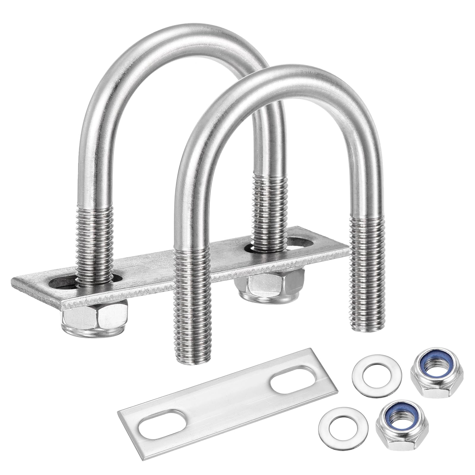 METALLIXITY U Bolts 4Set (M10x42x73mm), Round U Bolt Kits 304 Stainless Steel with Nylon Lock Nut Washers Plates - for Construction, Pipe, Trailer, Automotive, Leaf Spring Fastener