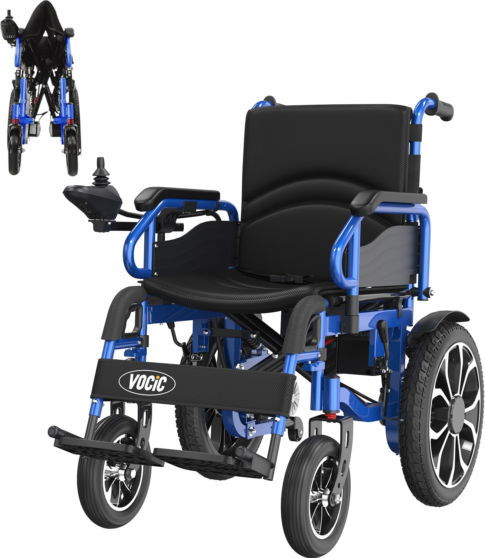 VOCIC V56 Silla de ruedas electrica plegable ligera 150KG,30KM silla ruedas electrico estable con neumáticos de goma 40CM para todos los terrenos,Aprobado por la aerolínea,Garantía de 5 años (Azul)