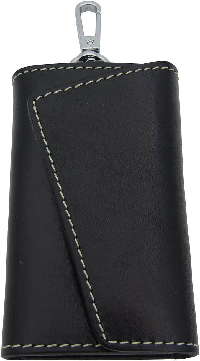 Genuine Leather Car Key Case ID Card Holder Wallet with 6 Hooks Keychain Keyring for Men & Women