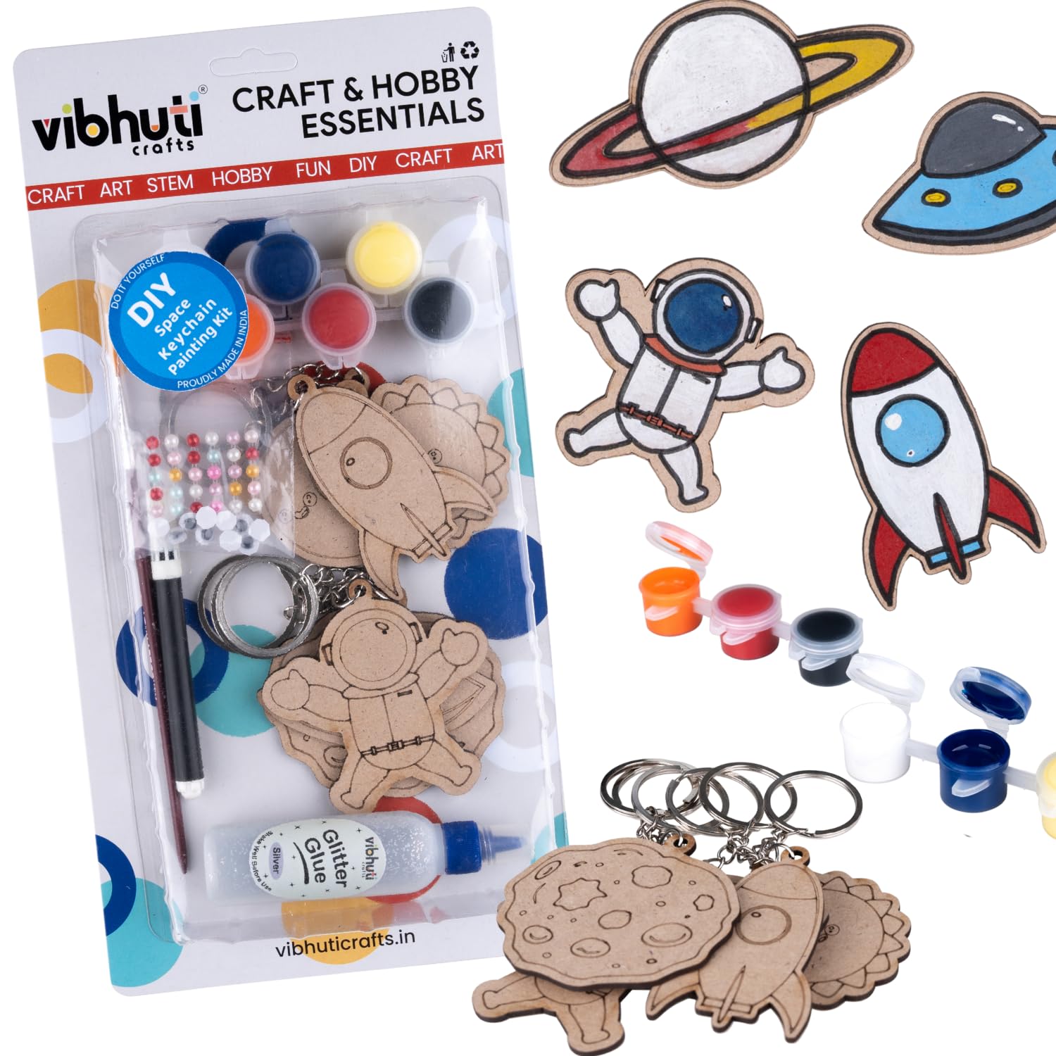 Vibhuti Crafts Space Keychain Painting Kit | DIY Craft & Art Hobby Kit with Hangings | Painting Set for Boys, Girls, & Kids 6-12, 8-10, 9-12, 12-15 | Ideal Birthday Gift