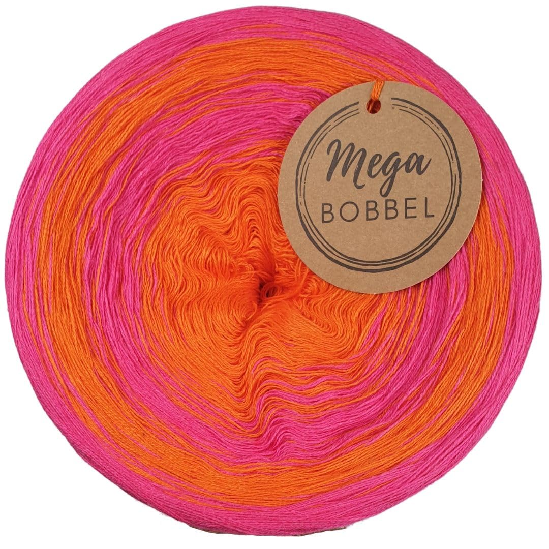 MegaBobbel*Pinke Orange*A367* (Außenfarbe: Neon Pink) Farbverlaufsgarn - Lace Garn Bobbel Wolle zum Häkeln & Stricken (4 fädig, 3750m)