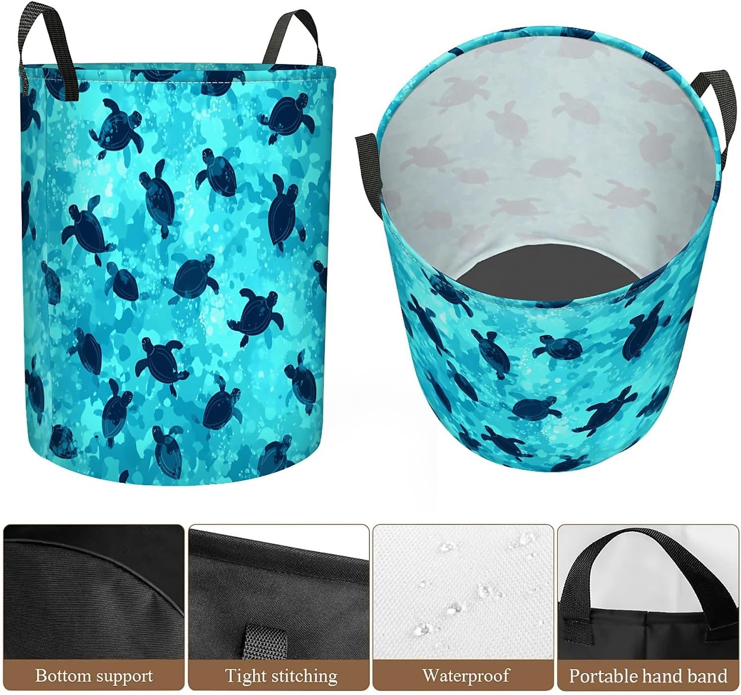 Sea Turtle Laundry Basket, Large Canvas Collapsible Organizer Storage Basket for Nursery,Office,Toy Organizer,Home,Decor - 19.7" X 15.7"