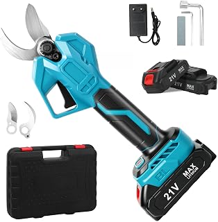 Sécateur à batterie 45 mm avec 2 batteries de 3000 mAh, sécateur électrique sans balais compatible avec Makita 18 V, avec écran LCD et lames de rechange, élagueur portable pour une coupe efficace