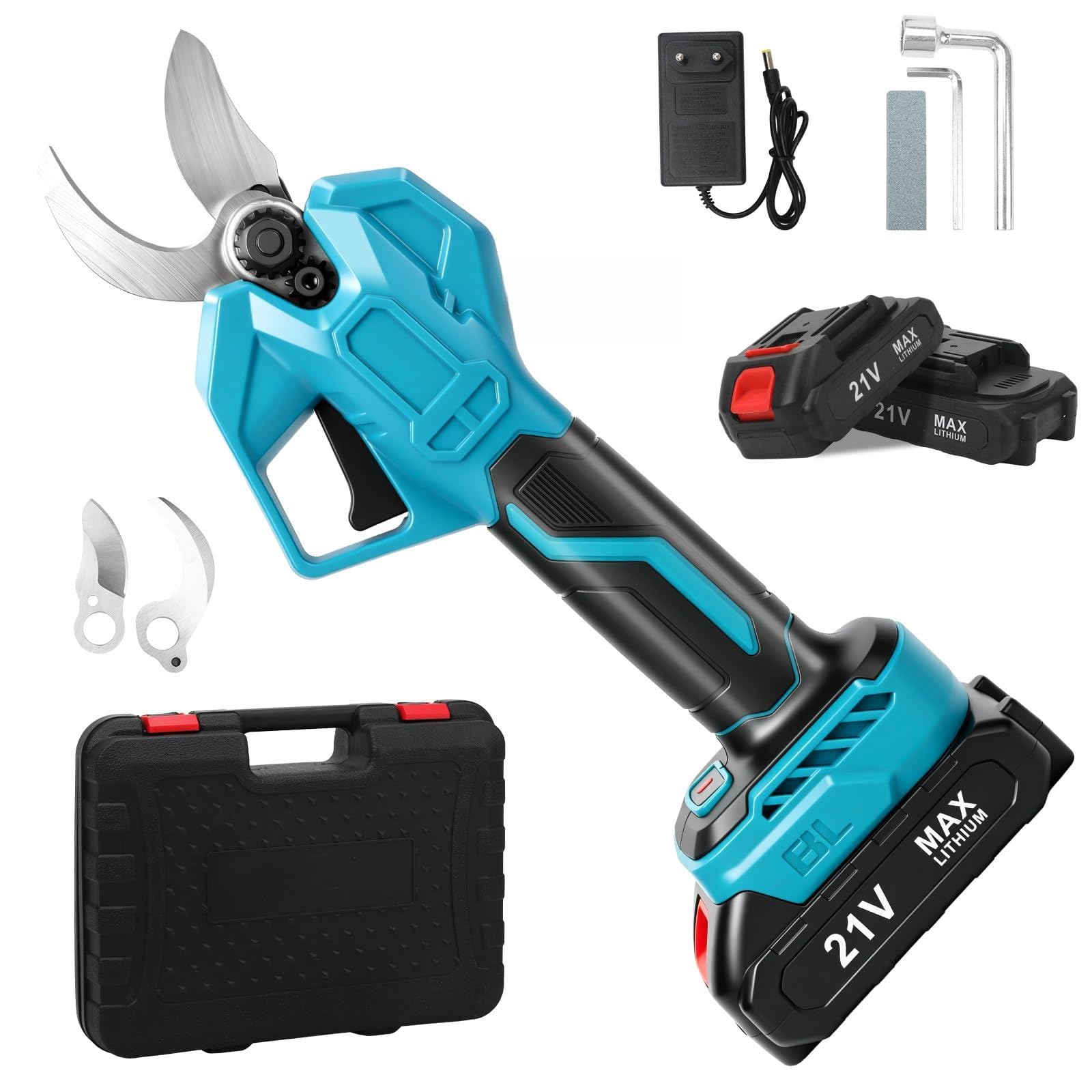 Akku Astschere 50mm mit 2x3000 mAh Batterien, Bürstenloser Elektrische Gartenschere Kompatibel mit Makita 18V, mit LCD-Anzeige und Ersatzklingen, Tragbare Baumschere für effizienten Schnitt