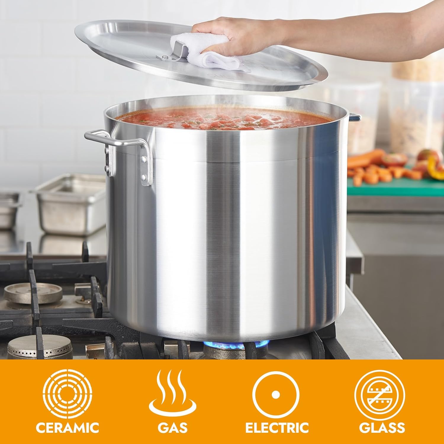 CURTA 32 Quart Aluminum Stock Pot with Lid, Heavy Duty Commercial Grade Large Capacity Cooking Pot for Boiling, Stewing, Great for Kitchen, Restaurant, Catering, and Home Use,NSF certified