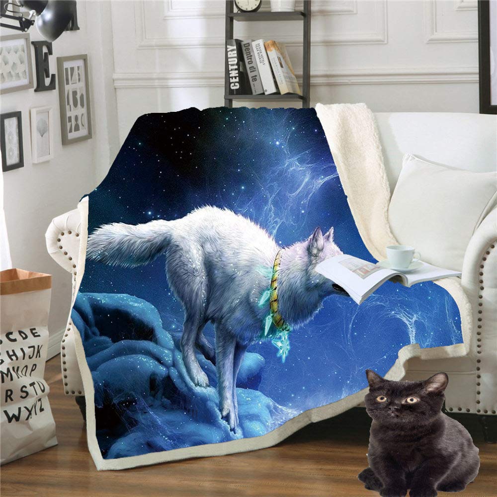 Couverture Sherpa loup contre le froid au bureau 150x200 cm