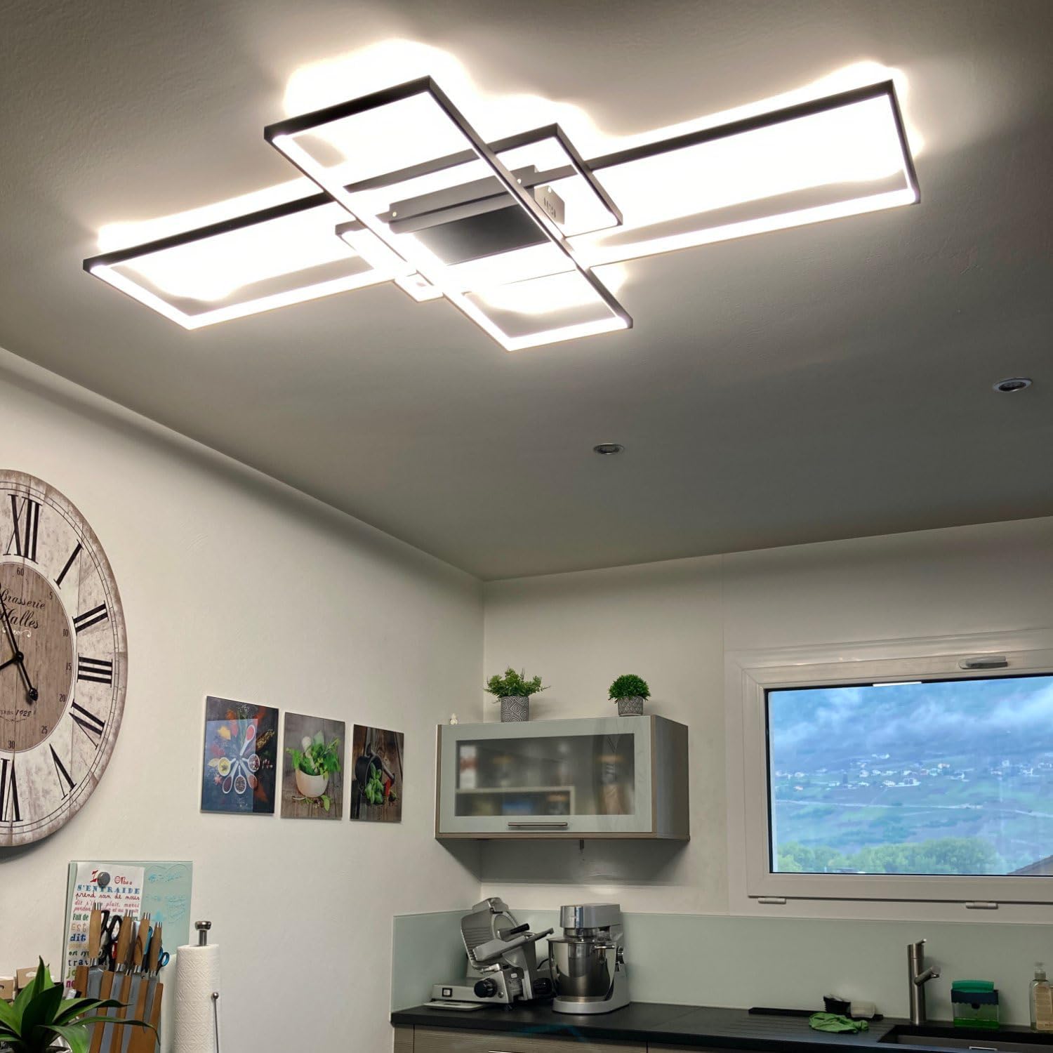 LED Dimmable Chandelier Light Brightness Adjusted with Remote Control for Living Room Dining Room Bedroom Black Finish 3000K-6000K (Black-DC025, L35 xW20 xH3)