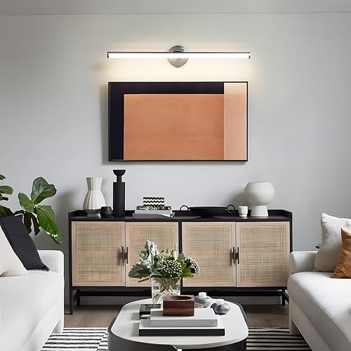 Miniatura 6 de KAISITE Lámpara de baño sobre espejo de 30 pulgadas de níquel cepillado, luz LED de tocador de 24 W, 3000 K, regulable, moderna, para montaje en