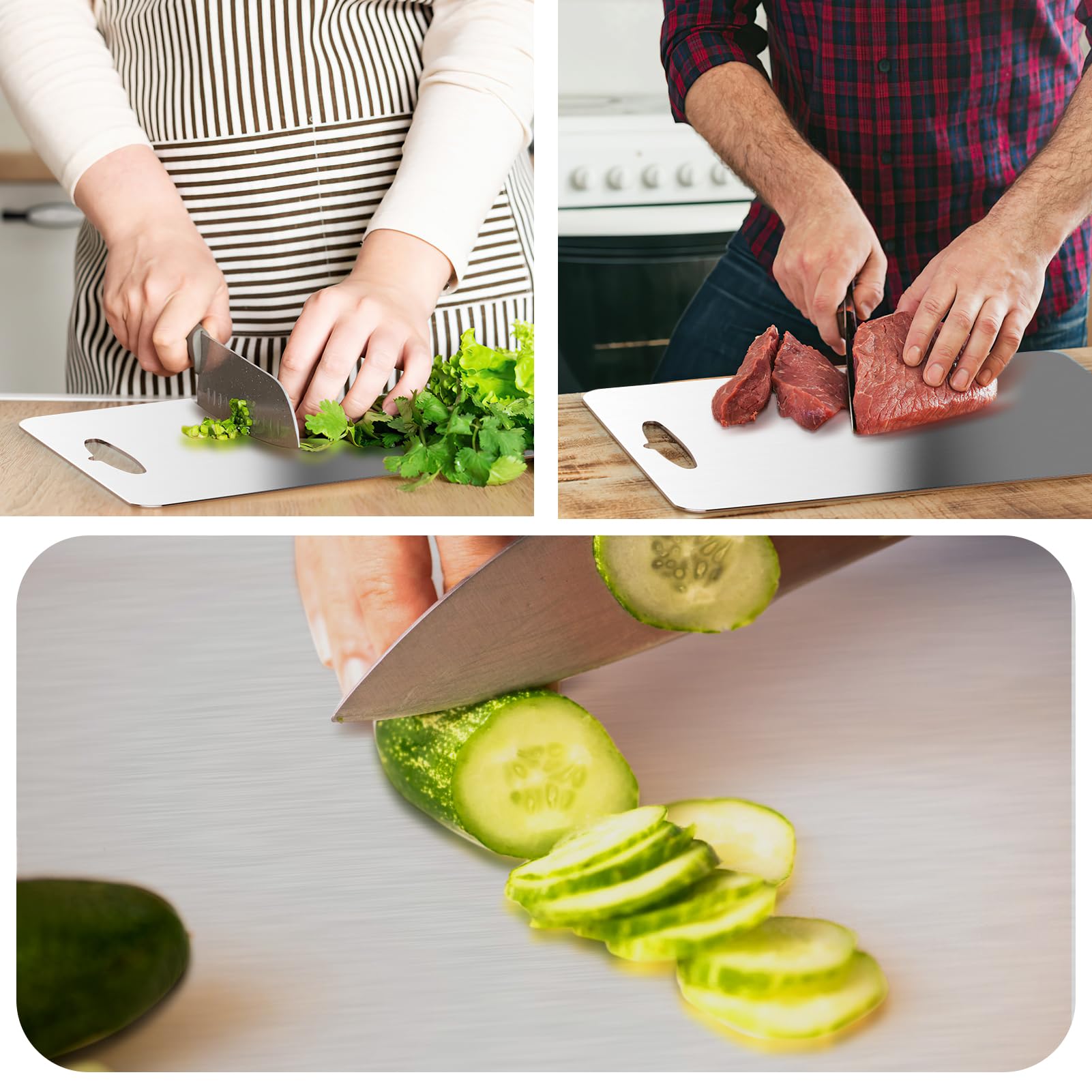 Tagliere In Acciaio Inox NEERIX - Doppia Faccia, 34x23 Cm, Per Cucina, Anti-batterico, Facile Da Pulire