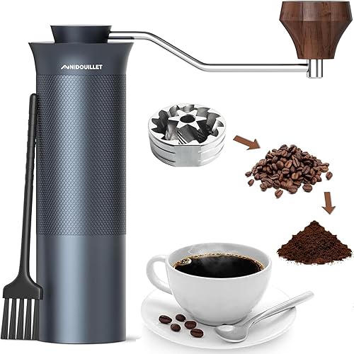 Nidouillet Molinillo de café manual con fresas cónicas de acero inoxidable CNC de seis ejes, capacidad de 1.06 oz, ajuste ajustable, doble