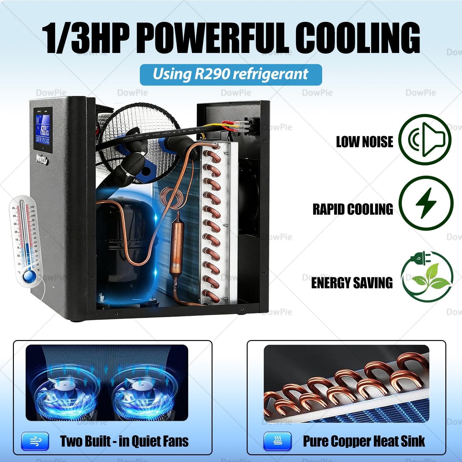 Eisbad-Kühlsystem, 1/3 PS Kaltwassersatz mit isolierten Schläuchen und Filteranlage, leise und effiziente Kühlung für den privaten und gewerblichen Einsatz Dualpump-220V
