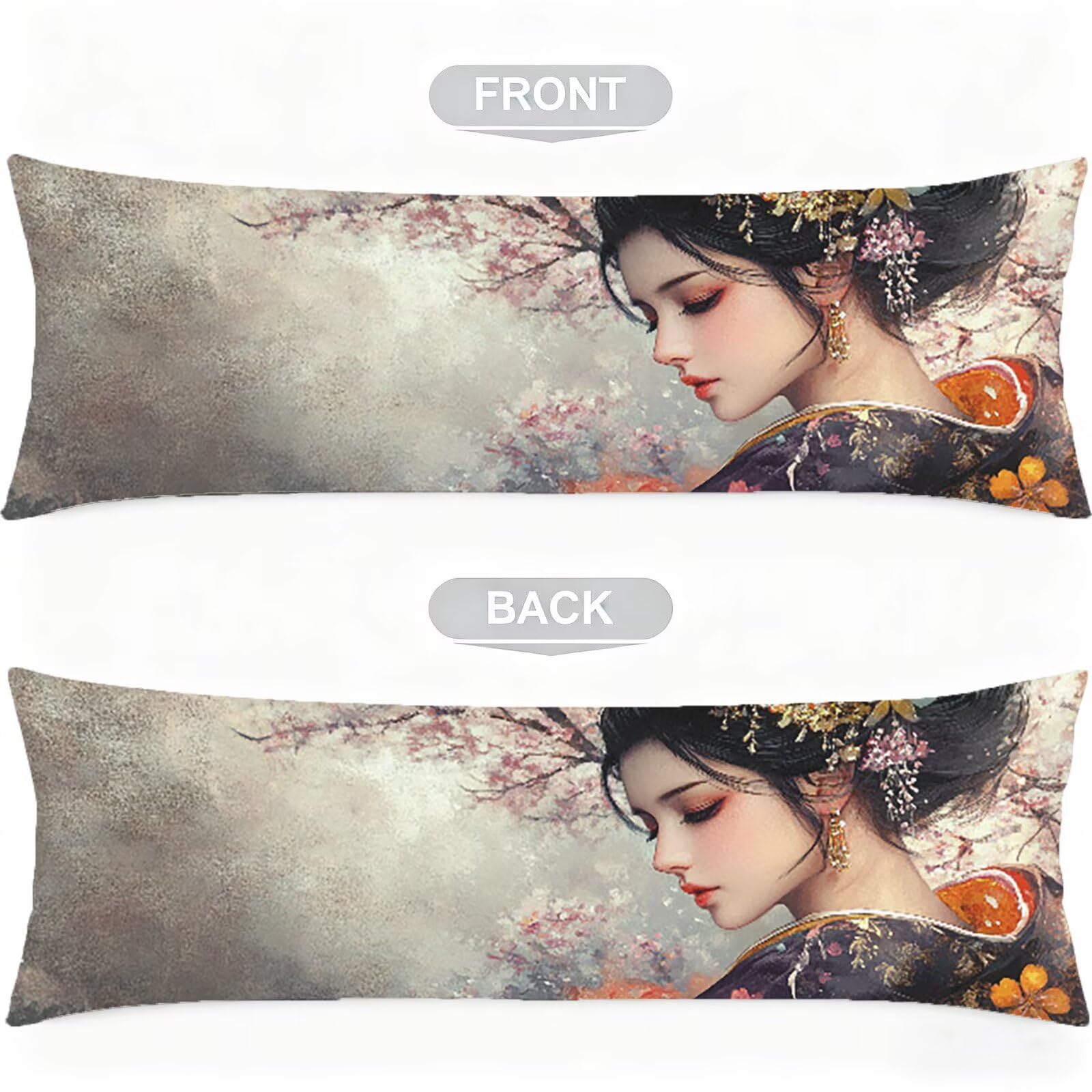 Taie de Traversin 150 cm Japon Taie Oreiller 50x150 Lot de 2 Lin Housse Coussin Femme Double Face Impression, Améliorer Sommeil Housse Traversin avec Fermeture Eclair Caché pour Chambre Lit, Model482