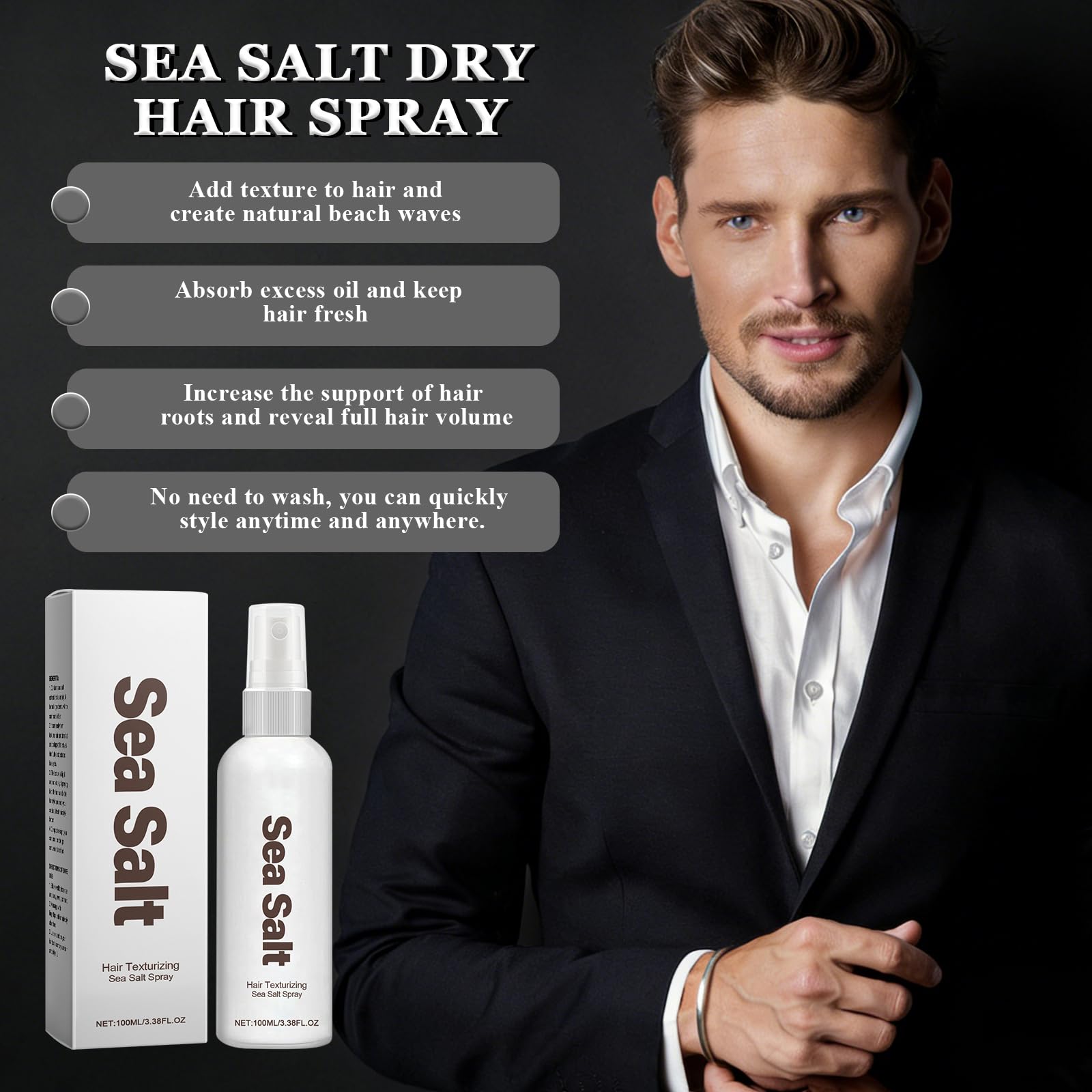 Cera in Polvere per Capelli Uomo 40g+ Based Texture Powder 100ml, Polvere Volumizzante Capelli Uomo, Tenuta a Lunga Durata, Esalta la Consistenza e il Volume