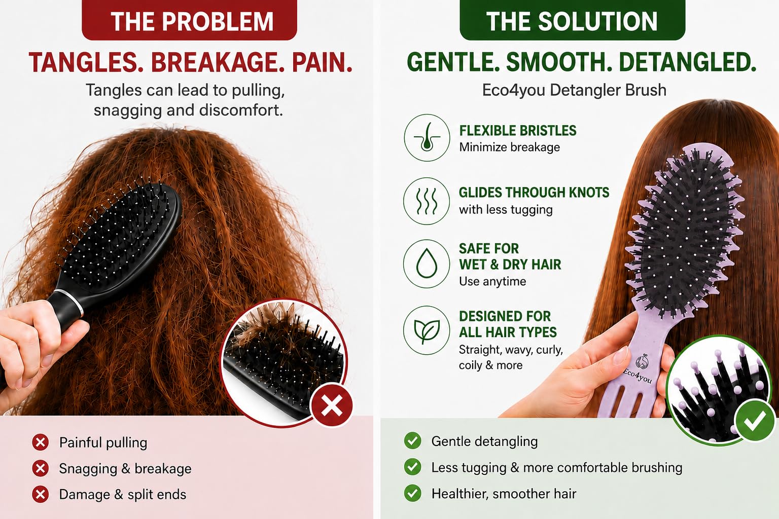 Cepillo ecológico para definir rizos, desenredante para cabello húmedo y seco, cepillo de peinado para cabello rizado, ondulado y dañado, reduce el encrespamiento, material de paja de trigo natural,