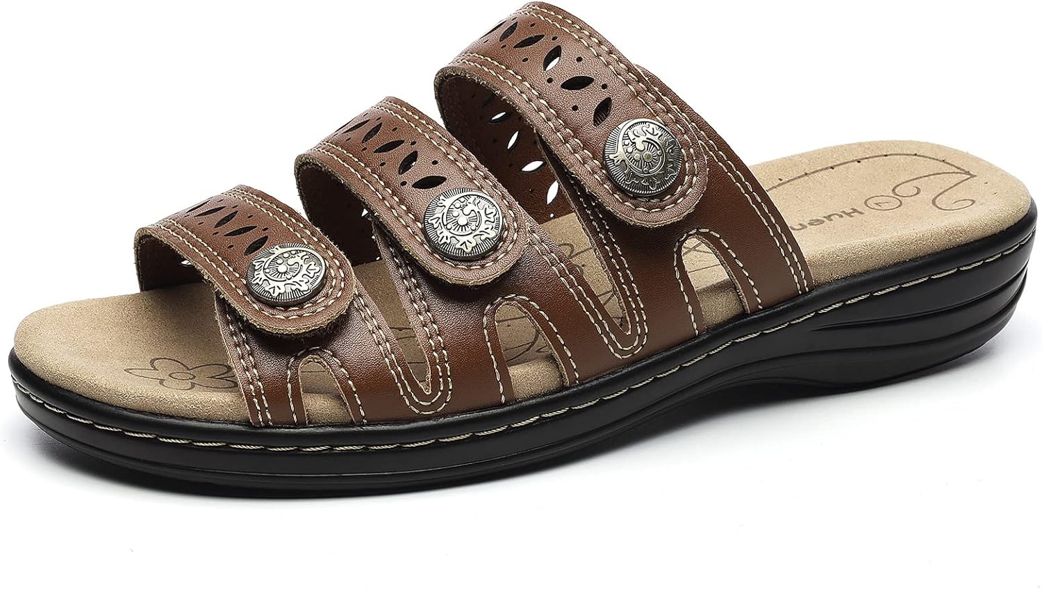 Women's Comfort Leather Slides Lightweight Flat Sandals Cute Slip On Casual Walking Slippers 10 Coffee image 2 of 9 B0BXLLC9S6