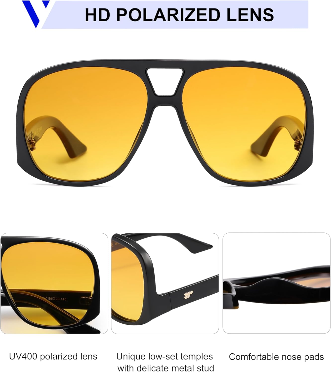 VANLINKER Oversized Aviator Polarized Sunglasses for Women Men Retro Square Eyewears Vintage 70s Style Low-Set Temples VL9822 - Image 4