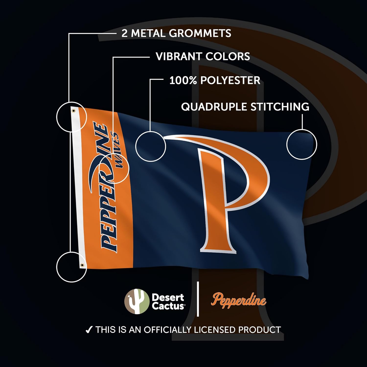 Desert Cactus Pepperdine University PU Flag - 3 x 5 Feet Waves Banner, Indoor/Outdoor Durable Fabric, 100% Polyester Design (Style A) - Image 4
