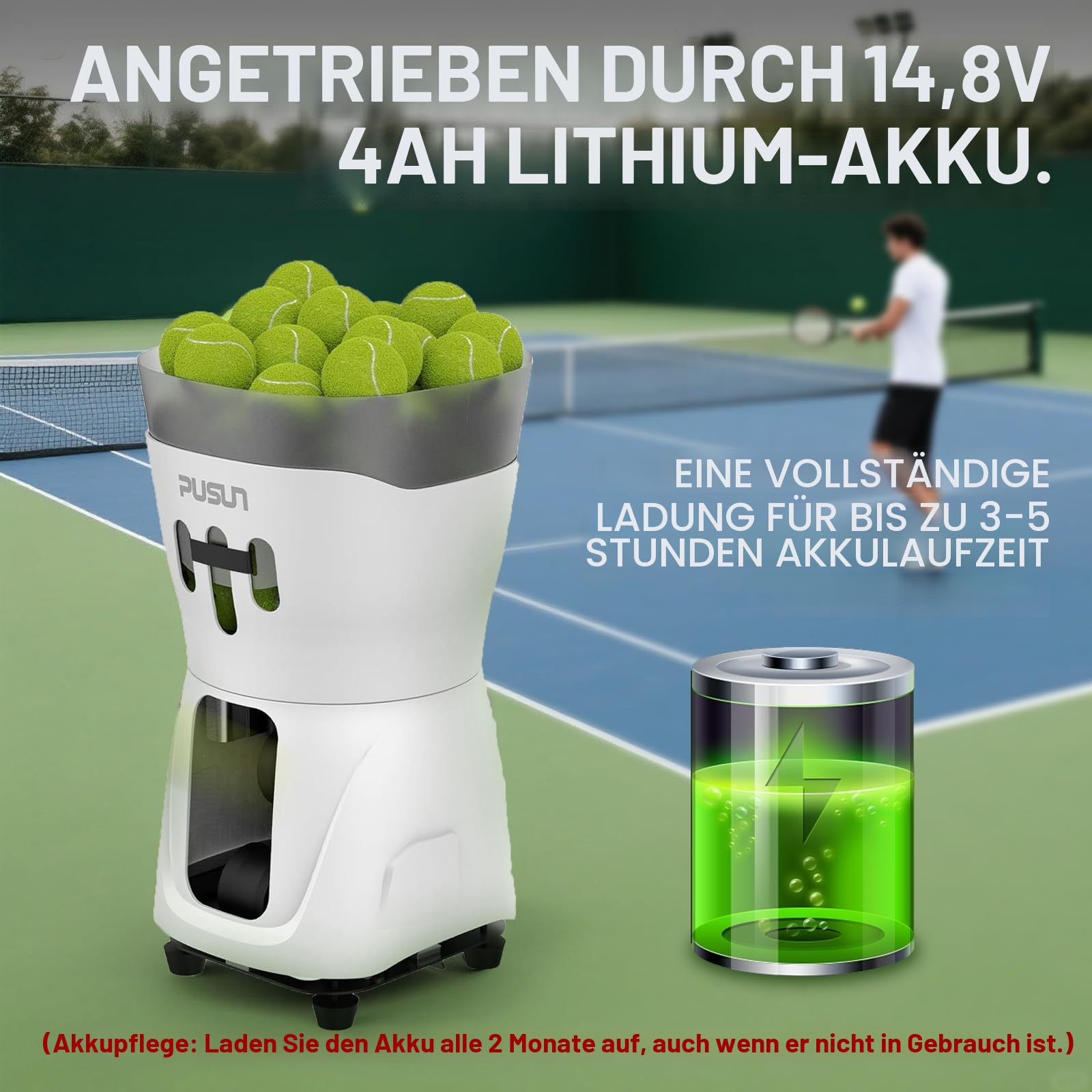 PUSUN PT-Mini-Tennisball-Maschine, tragbar, unterstützt App und Fernbedienung, hält 65+ Bälle, einfach zu bedienen