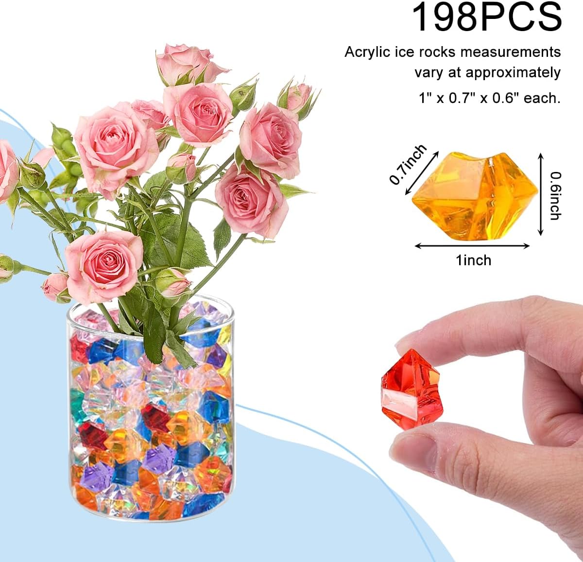 Fake Ice Cubes Colorful Acrylic Crystals Crushed Ice Rocks Gems for Vase Fillers, Table Scatter, Electric Fireplace, Wedding Decoration Favor, Arts & Crafts