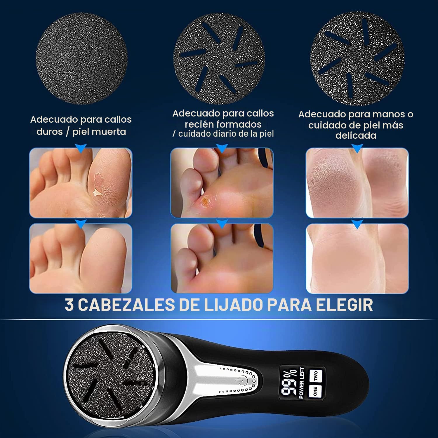 Lima Eléctrica Pies,VXDOIRK Recargable e Impermeable con 3 Rodillos y 2 Velocidades, Poderoso Profesional Quita Durezas para Cuidado Pies Callosidades Negro