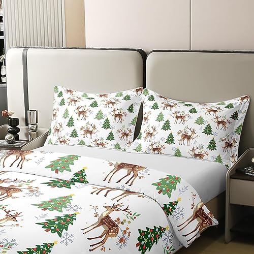 Miniatura 4 de Erosebridal Funda de edredón de Navidad 100% algodón, tamaño King, ropa de cama de ciervos de Navidad de dibujos animados para niños y niñas, funda