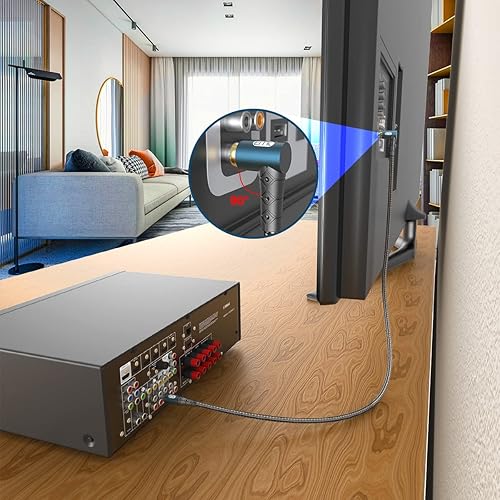 Miniatura 3 de EMK Cable de subwoofer RCA de 90 grados, cable de audio RCA a RCA, de nailon chapado en oro de 24 quilates, trenzado de doble blindaje, analógico