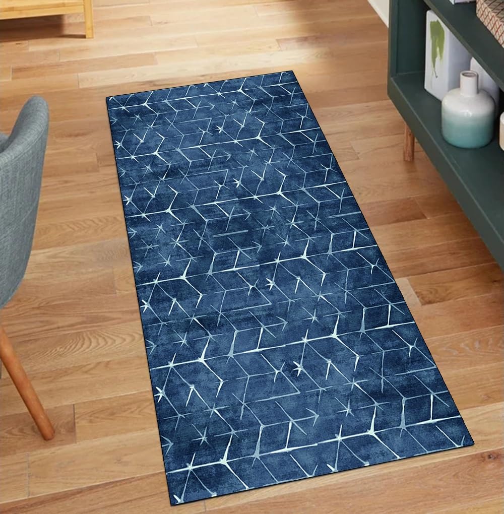 Alfombra abstracta moderna azul de alta calidad para cocina y pasillo elegante