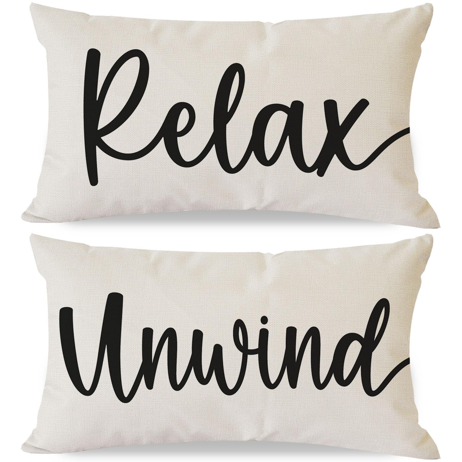 HERHOME Decorative Throw Pillow Covers 12x20 Inch Set of 2 Quotes Relax Unwind Outdoor Farmhouse Front Porch Patio Decor Lumbar Cushion Case