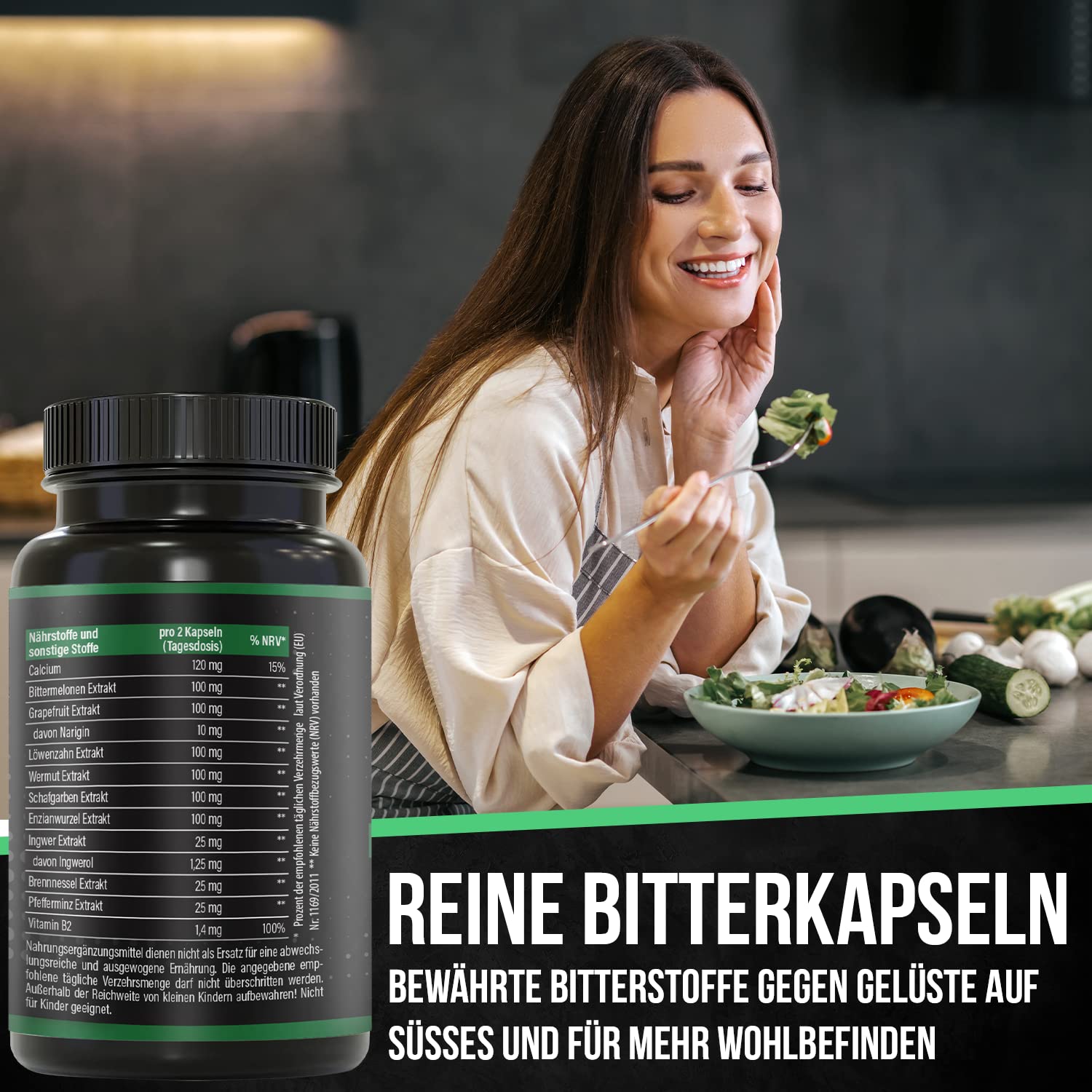 BRNR BITTER BRNR Bitterstoffe Formel und Stoffwechsel Komplex mit Vitamin B2, Verdauungsenzyme mit Calcium, Alternative zu Bitterstoffe Tropfen, 120 Kapseln
