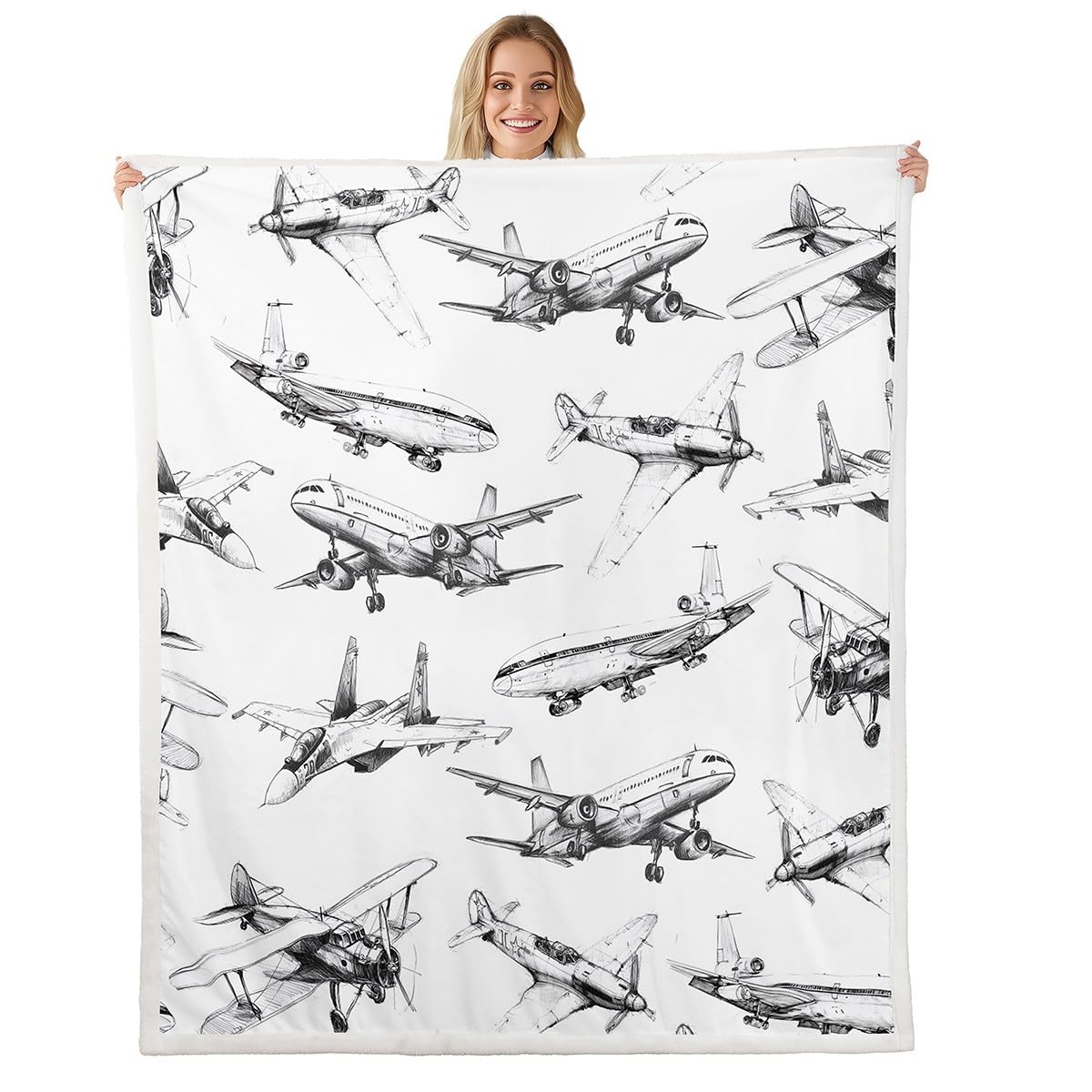 Couverture polaire avion américain pour cocooner dans le canapé ou décorer la chambre enfant