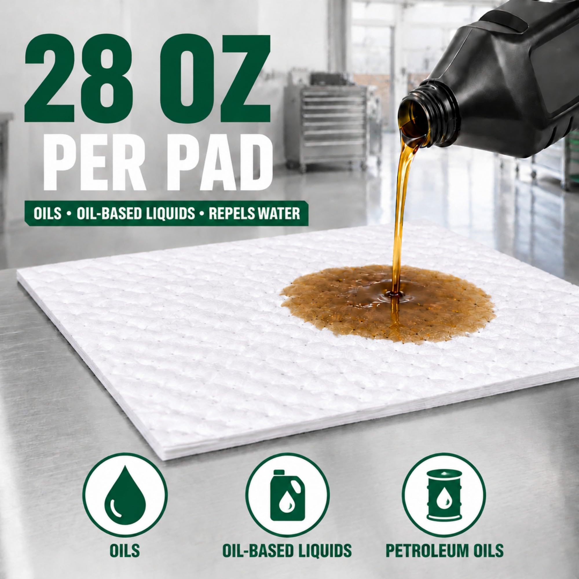 Cuscinetti assorbenti bianchi solo olio, pesanti 3,5 mm, 6 strati in polipropilene, 38,1 x 48,3 cm, pulizia industriale per garage e officina, confezione da 50