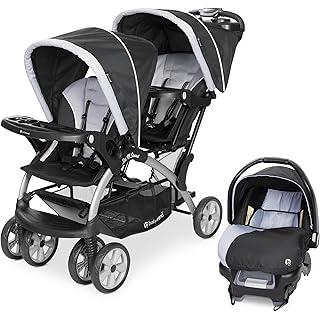 Baby Trend Infant and Toddler Double Stroller & Car Seat Combo, 2 Pc Set, Stormy - Portable and Lightweight Stroller Duo and Car Seat Travel System Tandem
