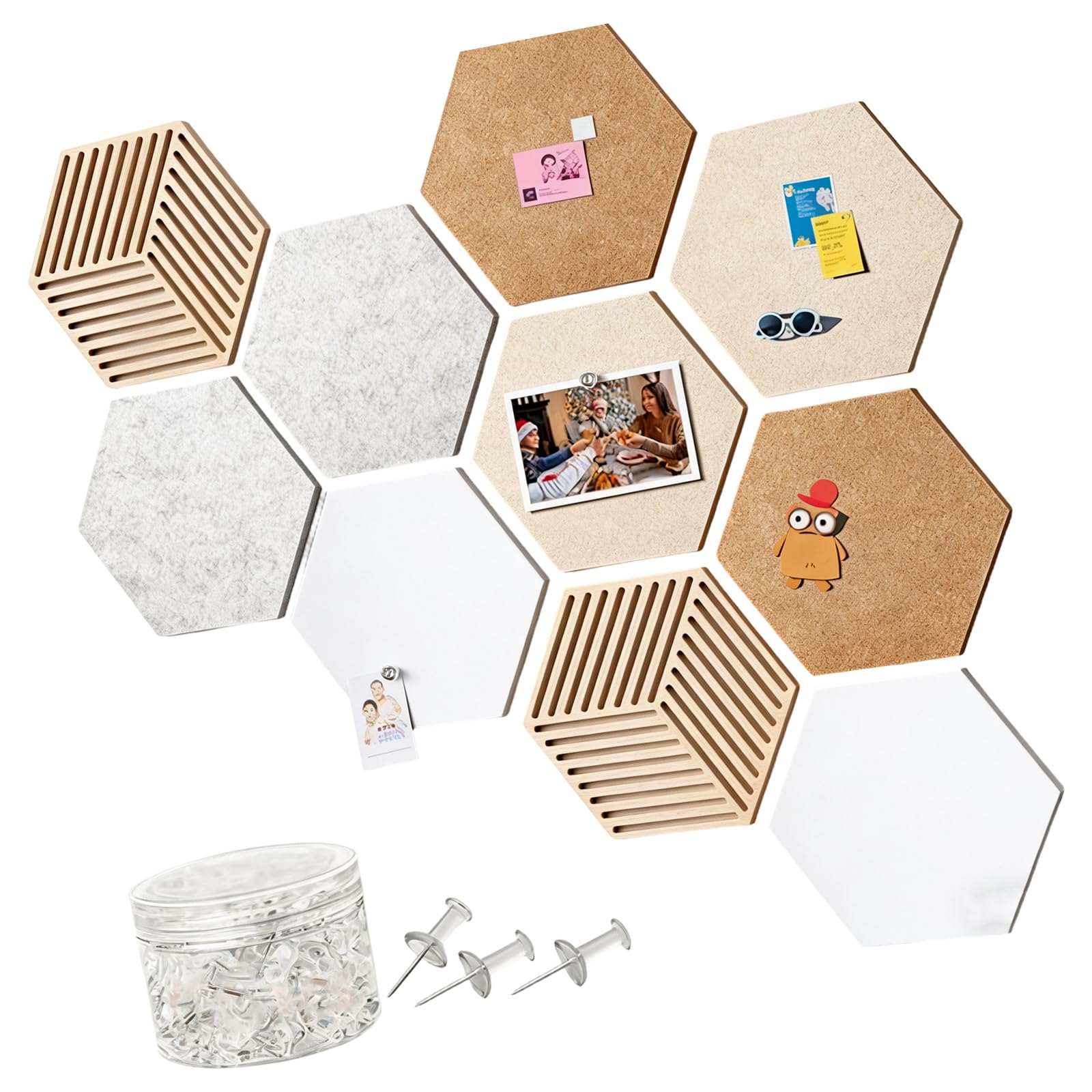 Tsophreniq Hexagon Cork Bulletin Boards Tiles 10Pack Frameless Corkboard Hexagonal Cork Board for Offices Home School Wall Decors Push Pin Clip for Bulletin Boards