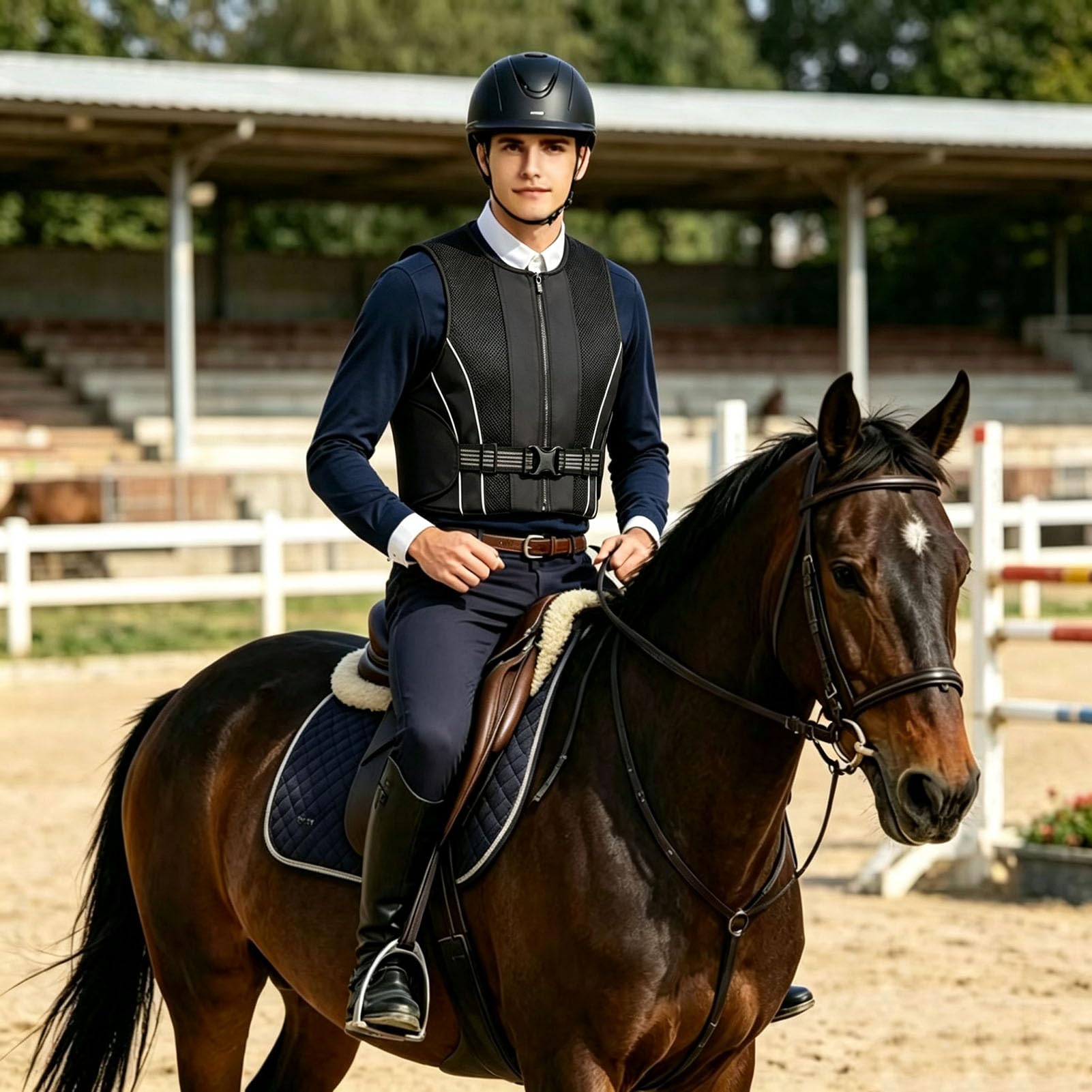 Chaleco protector ecuestre adultos espesado chaleco de absorción de choques protector del cuerpo del equipo de equitación ajustable