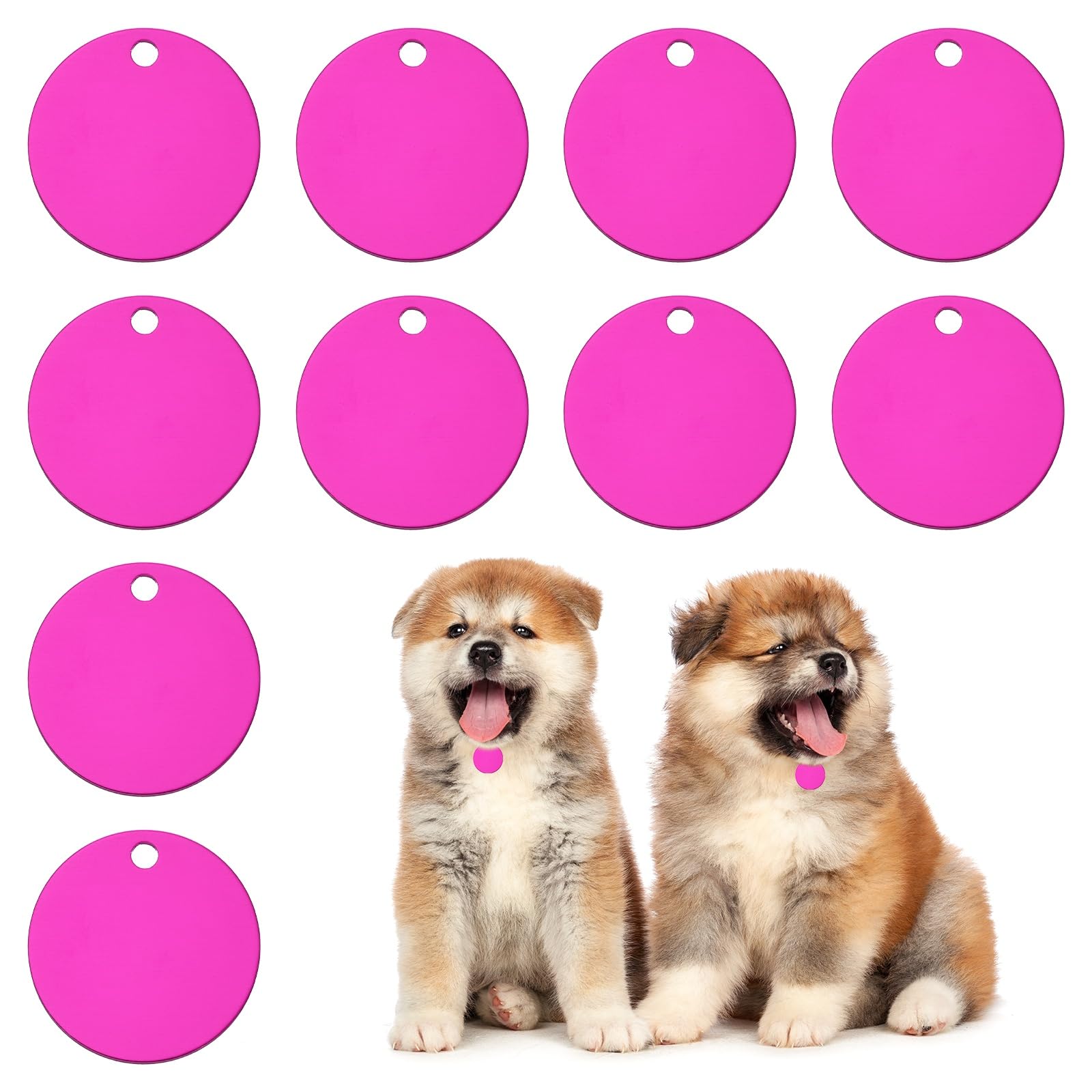 PATIKIL 35mm Blanks Dog Pet Tags, 10Pcs Round Aluminum Blanks Engraving Tags for Carving Names Phone Numbers or Other Information Pendants, Rose Red