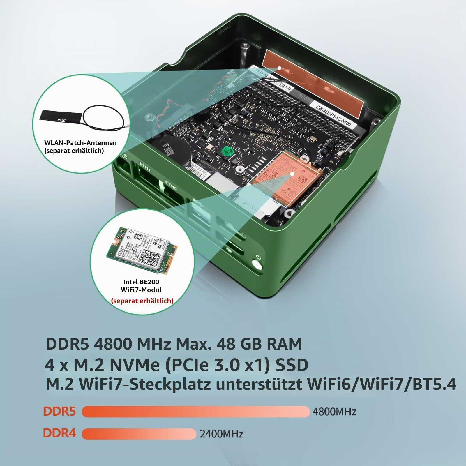 4 Bay NAS Mini PC Low Power N150, 4 x NVMe Micro NAS Server with Dual 2.5GbE i226V, Network Attached Storage for Home Pocket with USB3.2, Barebone (NO RAM/SSD/System)