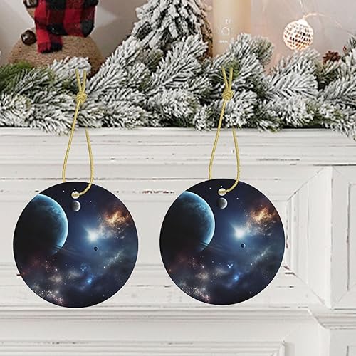 Adorno de Navidad redondo colgante de Navidad, luna, estrellas y planetas, árbol de Navidad, cerámica, adorno colgante de cerámica personalizado disponible en Yaxa Guatemala